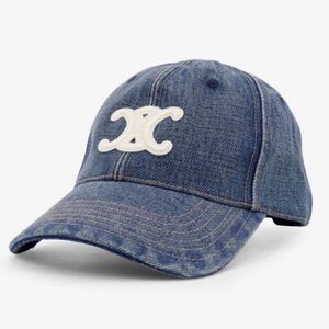 CELINE Triomphe logo denim baseball hat cap